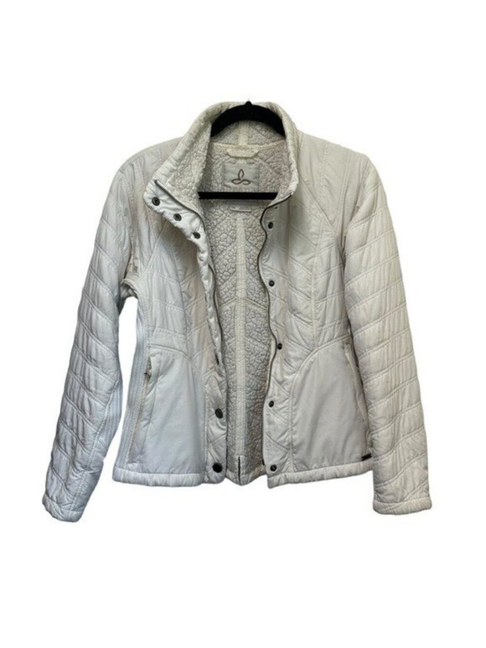 Prana S Diva Jacket Quilted Lightweight Full Zip Snap Sherpa Lined Cream White - Picture 2 of 9